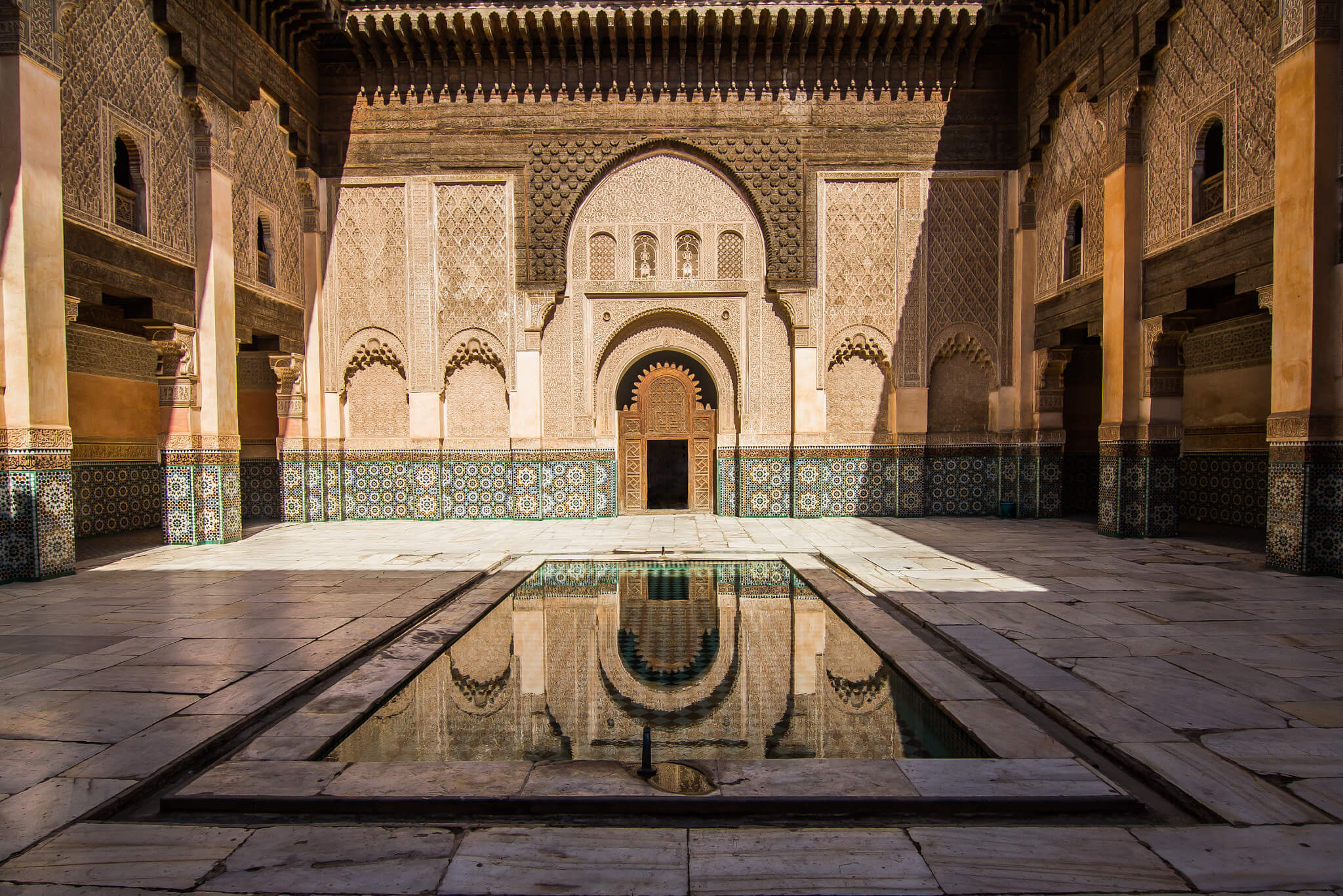Explore the intricate architecture and serene courtyards of this historic Islamic school.