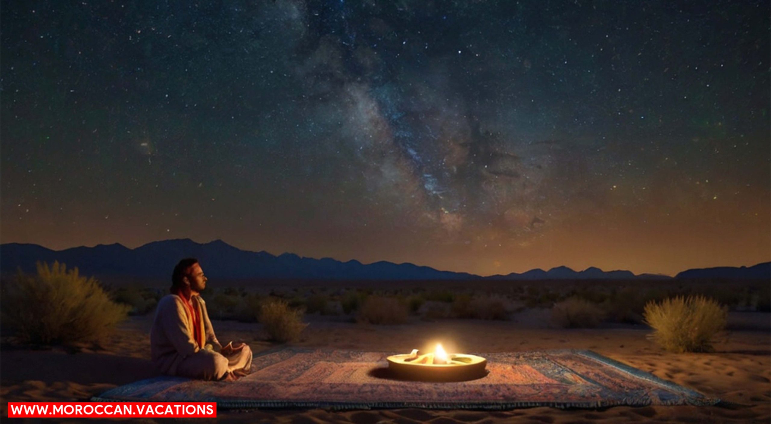 Image of person relaxing in sahara at night.