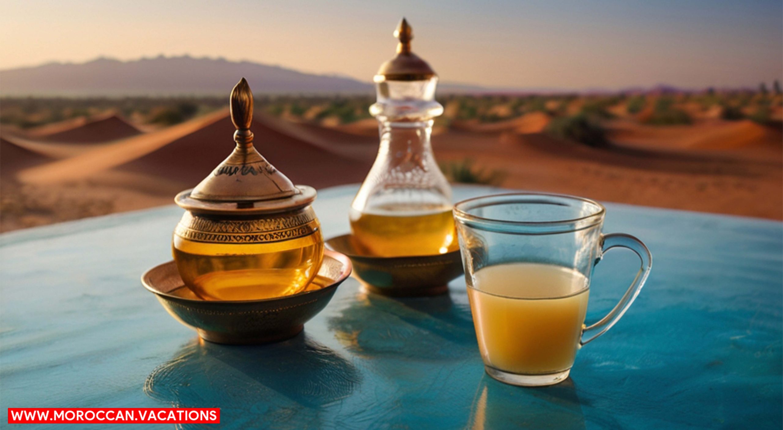 Image of morccan mint tea in Sahara desert.