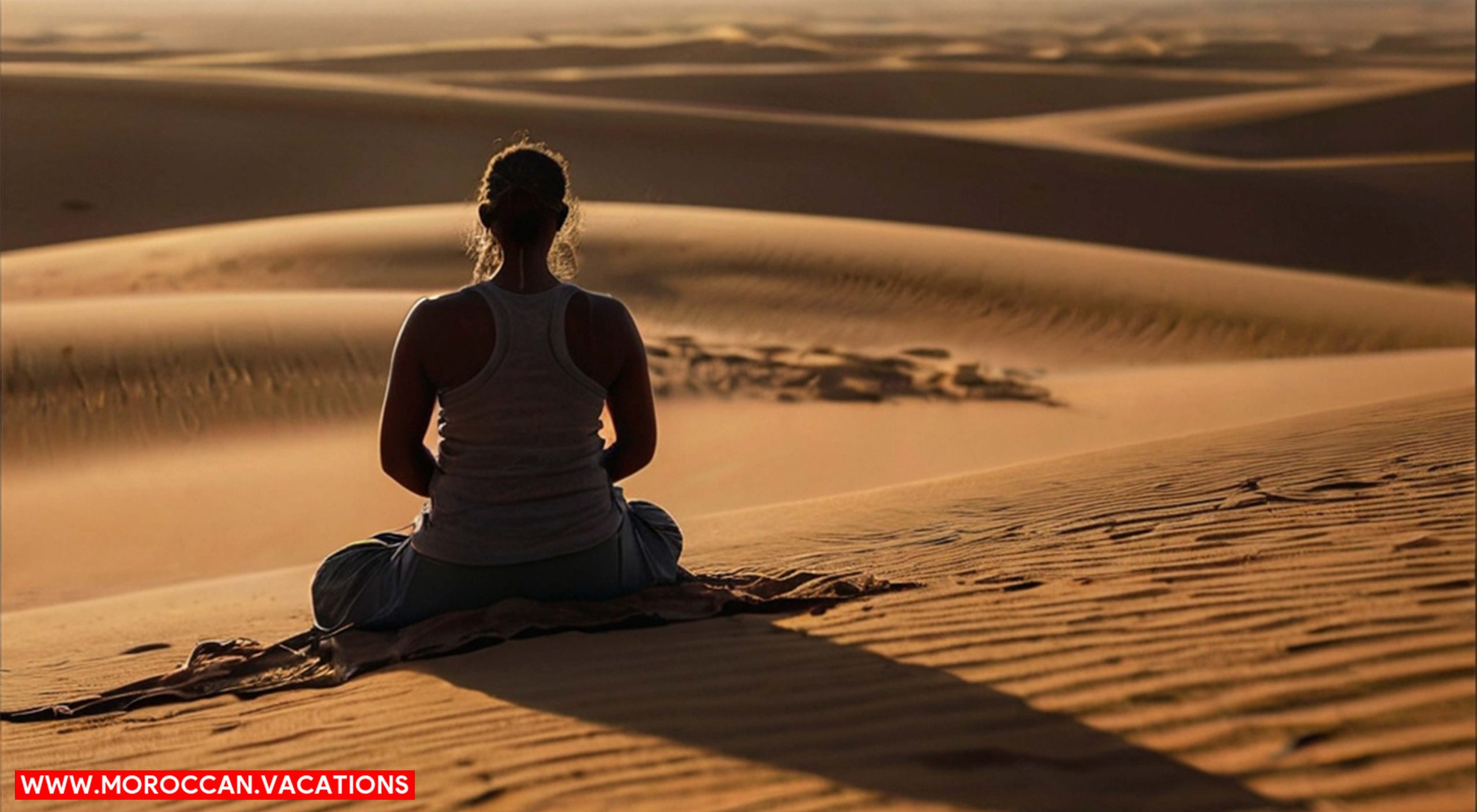 Woman doing yoga in desert.